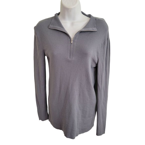 Lafayette 148 S Gray Pullover Wool Sweater Quarter Zip Stretchy Tight Thin Knit - Picture 1 of 8